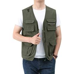 Perbai Herren Utility Cargo Weste Outdoor Angeln Reisen Safari Weste mit Taschen, Army Grün, Medium von Perbai