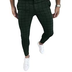 Herren Mode Stretch Kleid Hose Slim Fit Plaid Skinny Lange Hosen Casual Business Golf Kleid Hose, Grün , Mittel von Percle