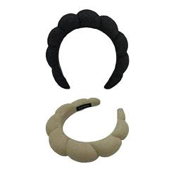 Perfeclan 2x Frauen Yoga Spa Schwamm Stirnband Kopfschmuck Gepolstertes Weiches Haarband Kosmetische Entfernung Gesicht Waschen Haarband, Khaki und Schwarz von Perfeclan