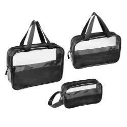 Perfeclan 3-teilige Damen-Make-up-Tasche, transparente Kosmetiktasche, Multifunktions-Make-up-Organizer, Kulturbeutel mit Reißverschluss, Kosmetiktasche, Schwarz von Perfeclan