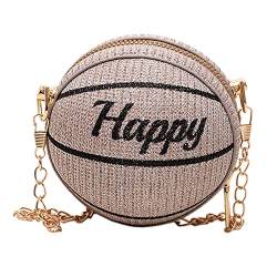 Perfeclan Damen-Basketball-Umhängetasche mit Abnehmbarer Kette, neuartige Mini-Umhängetaschen, kugelförmige Tasche, Geldbörse für die Arbeit, Freizeit, Khaki von Perfeclan