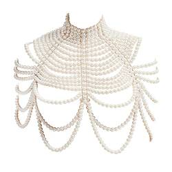 Perfeclan Damen Perlen Kette BH Bikini Kette-Schulter Halskette Modisch Kette Schmuck, Weiß von Perfeclan