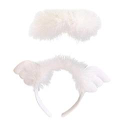 Perfeclan Engelsflügel-Stirnband, Cosplay-Kopfbedeckung mit LED-Haarreifen, lustiger Dekor-Kopfschmuck, Haarband, Feder-Stirnband für Frauen, Foto-Requisiten, Weiß von Perfeclan