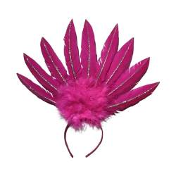 Perfeclan Federkopfschmuck Kopfbedeckung Kostüm Fascinator Stirnband Cosplay Haarbänder Kopfbedeckung für Halloween Dance Performance Festival, Rose Rot von Perfeclan