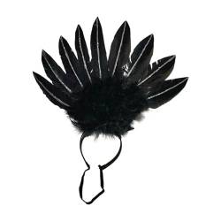 Perfeclan Federkopfschmuck Kopfbedeckung Kostüm Fascinator Stirnband Cosplay Haarbänder Kopfbedeckung für Halloween Dance Performance Festival, Schwarz von Perfeclan