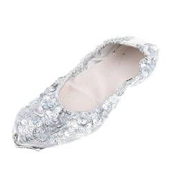 Perfeclan Pailletten Leichte Schuhe Bauch Ballett Tanz Schuhe Weiche Schuhe mit Tasche, Silber, M von Perfeclan