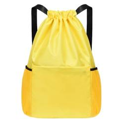 Perfeclan Rucksack mit Kordelzug, vielseitiger Stauraum, für Damen und Herren, mit Vordertasche, modischer Tagesrucksack für die Arbeit, Business, Gelb von Perfeclan