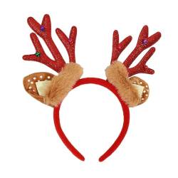 Perfeclan Stirnbänder für Weihnachten, Feiertags-Stirnband, Weihnachtsgeschenke, niedliche Weihnachtsgeweih-Stirnbänder, Rentier-Stirnband, Rot von Perfeclan