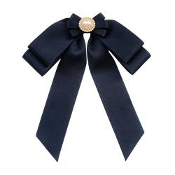 Perfeclan Vorgebundene Brosche mit Schleife für Damen, mit Perlen, Fliege, Anstecknadel, modische tragbare Krawattennadel, Bandbrosche für Hemden, Frack, tiefes Blau von Perfeclan