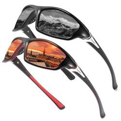 Perfectmiaoxuan Fahrradbrille Polarisierte Sonnenbrille Herren Damen (【B2】 2Paar:Schwarz+Rot) von Perfectmiaoxuan