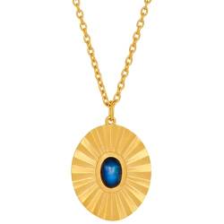 Pernille Corydon Kette Damen Gold Autumn Sky Necklace - 50-55 cm/Anhängerkette Silber 925 18k Vergoldet Sonne blauer Regenbogenmondstein - N674g von Pernille Corydon