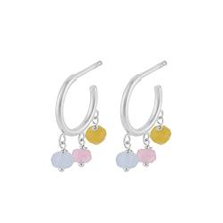 Pernille Corydon Ohrringe Silber Damen - Sunset Creolen mit Achat in Gelb, Rosa und Blau - 925 Sterling-Silber - 10 mm - E-087 von Pernille Corydon