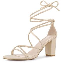 Perphy Damen Chunky Heels Riemchen Schnürsandalen Beige 38 von Perphy