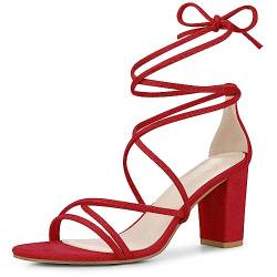 Perphy Damen Chunky Heels Riemchen Schnürsandalen rot 37 von Perphy