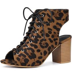 Perphy Damen Peep Toe Slingback Heels Chunky Heel Ankle Boots zum Schnüren Leopard 36 von Perphy