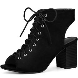 Perphy Damen Peep Toe Slingback Heels Chunky Heel Ankle Boots zum Schnüren Schwarz 40 von Perphy