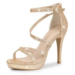 Perphy Damen-Sandalen mit Glitzer-Plattform und Riemchen und Stiletto-Absatz Gold 37 von Perphy