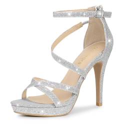 Perphy Damen-Sandalen mit Glitzer-Plattform und Riemchen und Stiletto-Absatz Silber 40 von Perphy