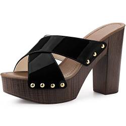 Perphy Damen-Sandalen mit überkreuzten Riemen und dicken Absätzen Schwarz 40 von Perphy