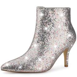 Perphy Glitzernde Pailletten-Stiefeletten mit spitzer Zehenpartie und Stiletto-Absatz für Damen Silber 38.5 von Perphy