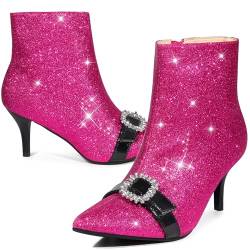Perphy Glitzernde Stiefeletten mit spitzem Zehenbereich und Stilettoabsatz für Damen mit Strasssteinen Pink 37 von Perphy