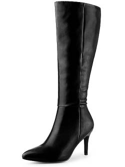 Perphy Kniehohe Stiefel mit spitzer Zehenpartie und seitlichem Reißverschluss, Stiletto-Absatz für Damen Schwarz 38 von Perphy