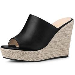 Perphy Offene Zehen-Espadrille-Keilabsatz-Plateau-Sandale für Damen Schwarz 37 von Perphy