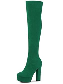 Perphy Overknee-Overknee-Stiefel mit Plateau und Blockabsatz für Damen Grün 38 von Perphy