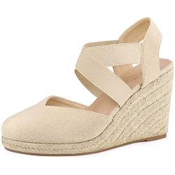 Perphy Plateau-Espadrilles mit Keilabsatz und geschlossener Zehenpartie für Damen Beige 37 von Perphy