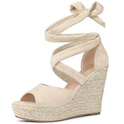 Perphy Schnür-Espadrilles mit Keilabsatz und Sandalen für Damen Beige 41 von Perphy