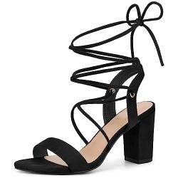 Perphy Schnür-Slingback-Block-High-Heels-Sandalen für Damen Schwarz 39 von Perphy