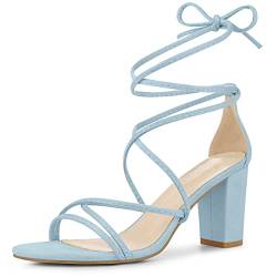 Perphy Schnürsenkel Riemchen Chunky Heel Sandalen für Damen, Himmelblau, 37 EU von Perphy