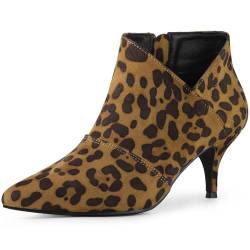 Perphy Spitz zulaufende Kitten-Heels-Stiefeletten für Damen Brauner Leopard 40 von Perphy