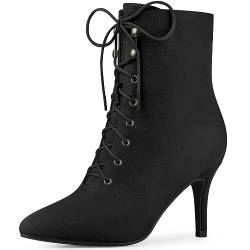 Perphy Spitze Zehen-Reißverschluss-Schnürstiefel mit Stiletto-Absatz für Damen Schwarz 38 von Perphy