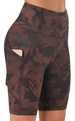 Persit Kurze Sporthose Damen, High Waist Radlerhose Sport Shorts Sommer Laufhose Braun Camo S von Persit