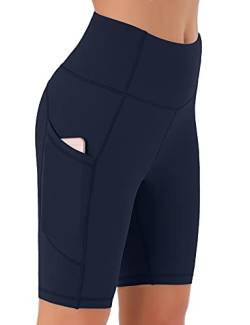 Persit Kurze Sporthose Damen, High Waist Radlerhose Sport Shorts Sommer Laufhose Marineblau L von Persit