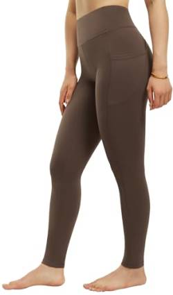 Persit Sport Leggings Damen, High Waist Sporthose Damen Lang Sportleggins Blickdicht Yogahose Laufhose Streetwear Taschen Gym Cappuccino 64cm L von Persit