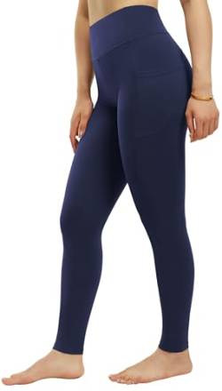 Persit Sport Leggings Damen, High Waist Sporthose Damen Lang Sportleggins Blickdicht Yogahose Laufhose Streetwear Taschen Gym Kosmosblau 64cm M von Persit