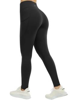 Persit Sport Leggings Damen, High Waist Sporthose Damen Lang Sportleggins Blickdicht Yogahose Laufhose Streetwear Taschen Gym Schwarz 64cm M von Persit