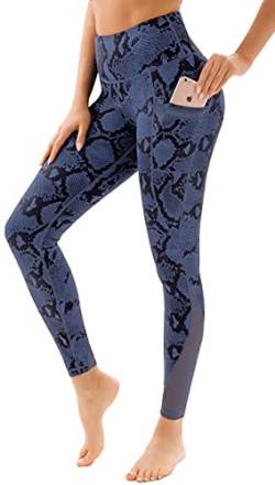 Persit Sport Leggings Damen, Sporthose Yogahose Laufhose Yoga Leggins Tights Sportleggins für Damen Blau Schlangenhaut-Size 36 (Herstellergröße: S) von Persit