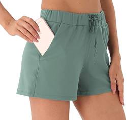 Persit Sporthose Damen Kurz, Sport-Shorts Laufshorts Kurze Laufhose Sommer Jogginghose Hellgrünspan - S von Persit