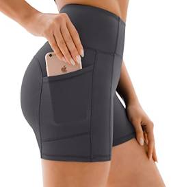 Persit Sporthose Damen Kurz Radlerhose - Sport Leggins Yoga Shorts Sommer Kurze Leggings Laufhose Grau-L von Persit