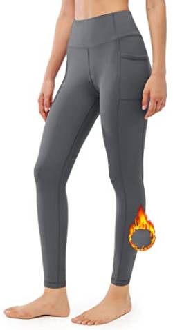 Persit Thermo Leggings Damen, Thermoleggins für Damen Gefüttert Winter Sporthose Frauen Warme Laufhose Fleece Leggins Grau-S von Persit