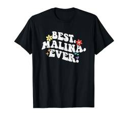 Retro Groovy Best Malina Ever Vorname Muttertag Mädchen T-Shirt von Personalized Name Mothers Day outfit For Women