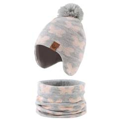 Baby Mütze Schal Strickmütze Kinder Beanie Kleinkind Jungen Mädchen Wintermützen Fleece Futter Beanies mit Pompon, Hellgrau (Hut Schal Set), 2-4 Jahre von Pesaat