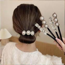 Elegant Pearl Flower Bun Maker Korean Lazy Hair Curlers Hair Stick Hair Chignon Hairband Bendable Accessories von Pessrrtewg