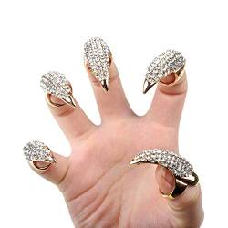 Petalum 10st Gothic Punk Finger Ring Bling Bling Krallen Nägel Gefälschte Falsche Nägel Set für Halloween Party Cosplay von Petalum