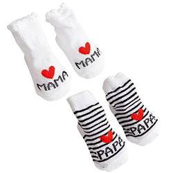 Petalum 2 Paar Baby Mädchen Neugeboren Socken Jungen Baumwolle, 0-6 Monate, Ich Liebe Mama/Papa Socken von Petalum