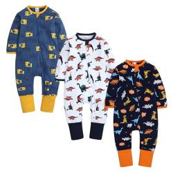 Petalum 3pcs Baby Pyjamaset Strampler Baumwolle Langarm Schalfoverall Kleinkind Schlafanzug Reißverschluss ohne Fuß Einteiliger für Mädchen Jungen A 3-6Monate von Petalum