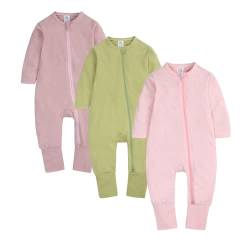 Petalum 3pcs Baby Pyjamaset Strampler Baumwolle Langarm Schalfoverall Kleinkind Schlafanzug Reißverschluss ohne Fuß Einteiliger für Mädchen Jungen C 9-12Monate von Petalum